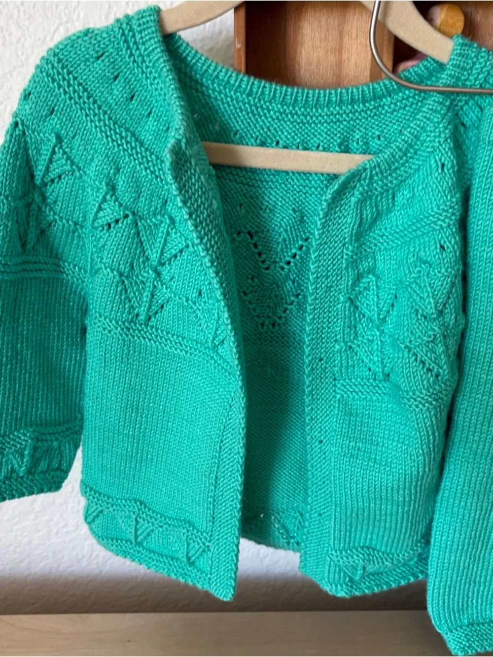 Hand-Knit Baby Cardigan & Pants Set - Bright Teal Turquoise